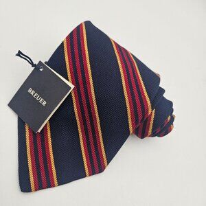 Breuer Blue Red Gold Striped Silk Tie NWT